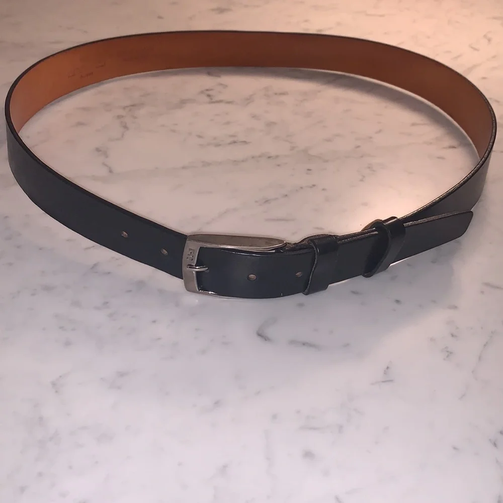 Etro Belt Size 100 Black Leather Belt with Silver Tone Buckle Mens